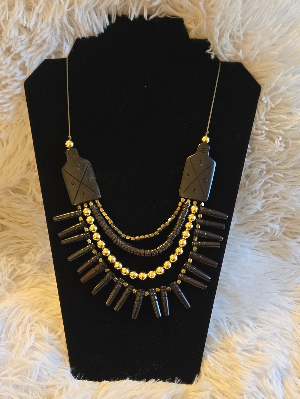 Black and Gold Layered Statement Necklace - Women Jewelry